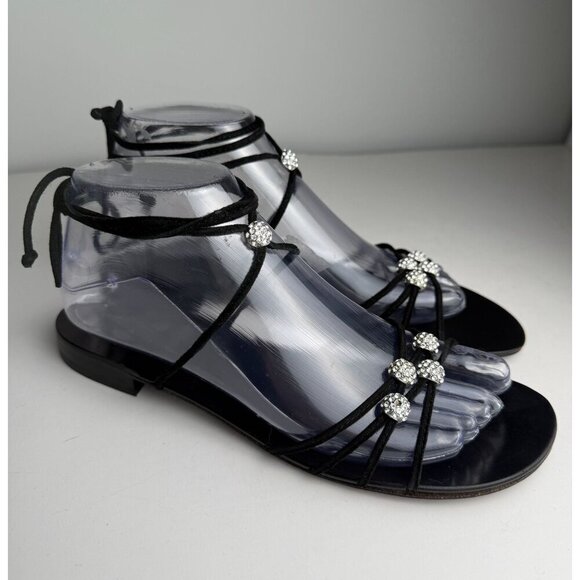 Pelle Moda Sandals Rhinestone Ankle Lace Up Black Size 7.5 - Picture 1 of 7